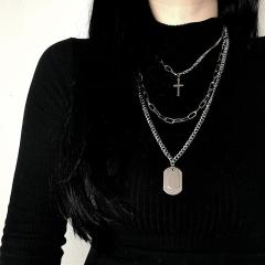 Europe, America, Japan and South Korea personalized Street hip hop dance multi-layer cross necklace hanging tag necklace pendant jewelry net red versatile