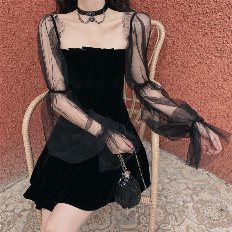 Spring new sexy nightclub style one line collar dress short small high waist black A-line short skirt