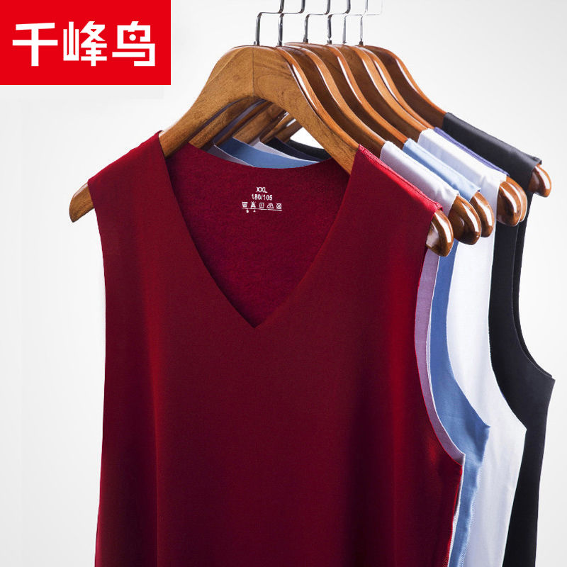 Men's traceless warm waistcoat with plush thickening tight and slim fit type hot sleeveless cotton underwear top vest in winter