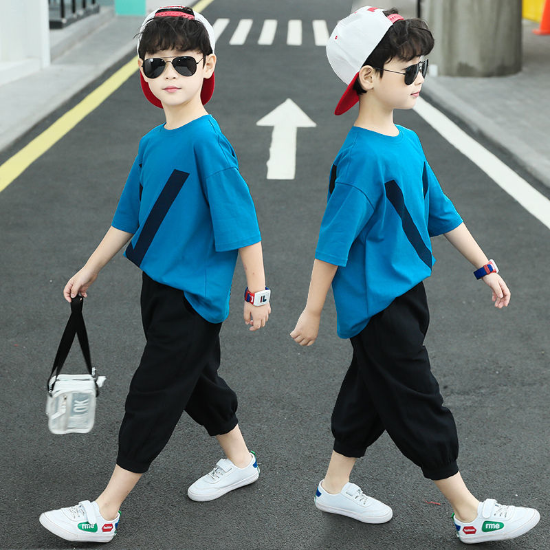 100% cotton children's clothing 6 boys 7 casual 8 children 9 summer T-Shirt Medium and large children 112 boys summer short sleeve suit