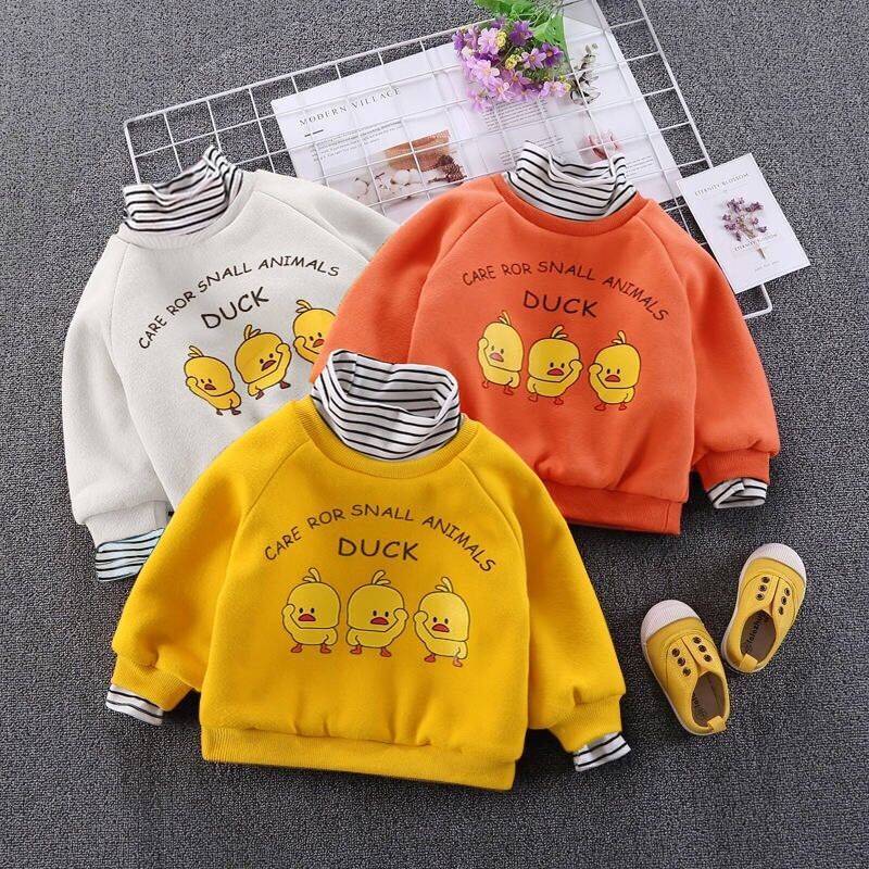 Boys and girls Kwai Fu sweater, velvet thickening, quick hand shaking, yellow duck, male and female tiktok, Korean version, two fake Jersey.