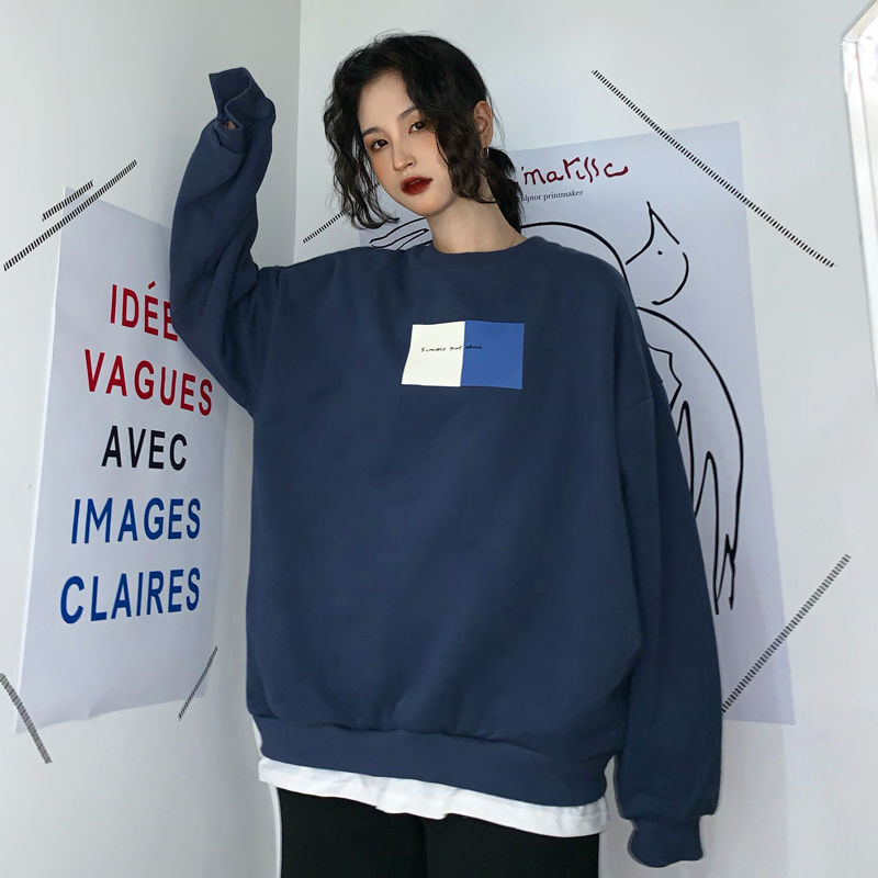New autumn and winter holiday two piece hoodless sweater women's Pullover loose Korean version ins Plush thickened BF lazy top