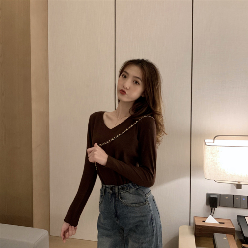 Loose, Lazy Wind V-collar Knitted T-shirt Top at Real Price