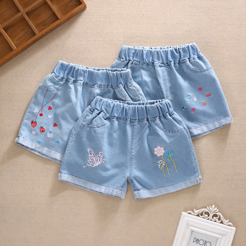Girls' denim shorts summer middle and large boys' thin and versatile, little girls' fashion wear children's perforated hot pants