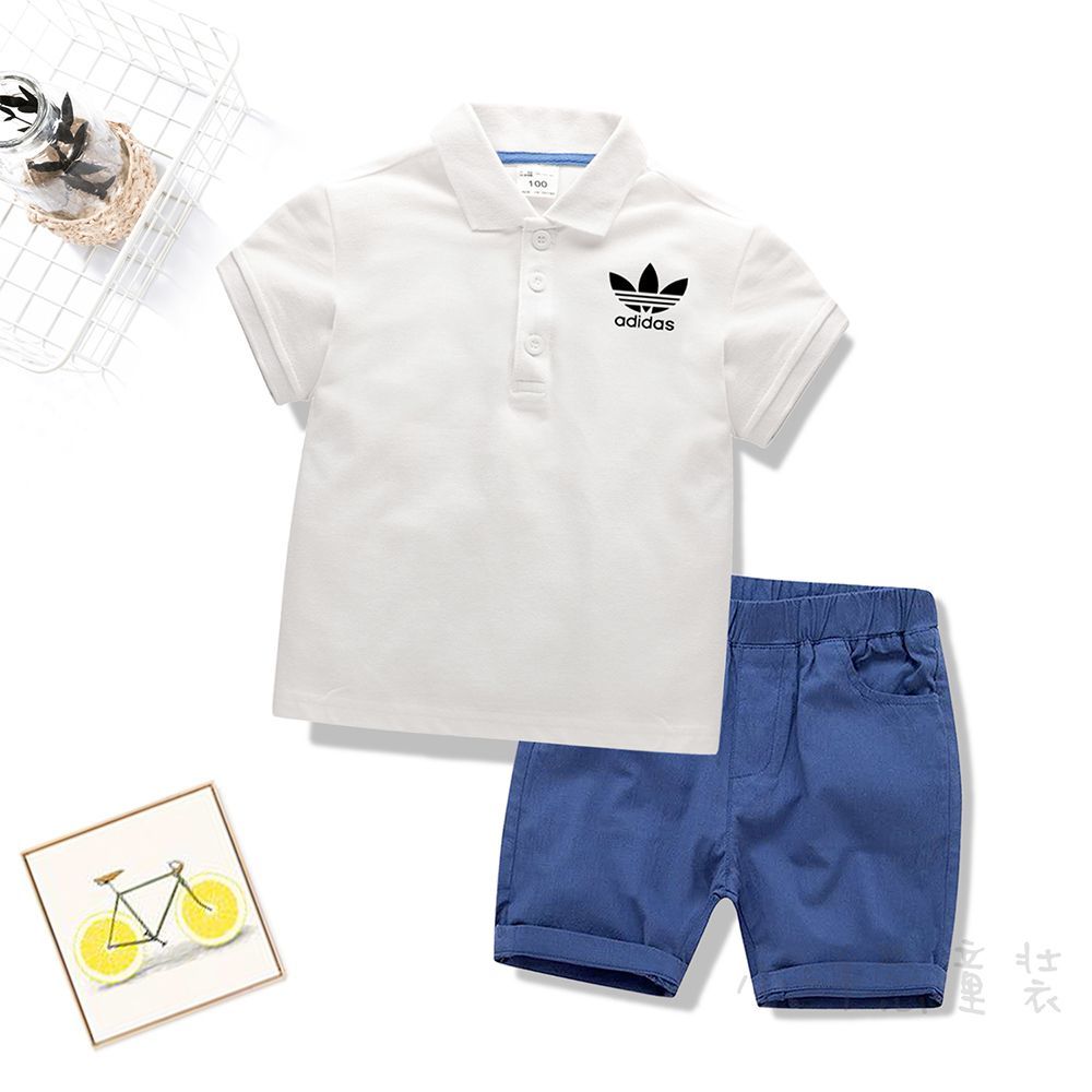 Boys' and girls' suits summer new Polo Shirt Short sleeve cotton print Lapel T-shirt two pieces of handsome kids