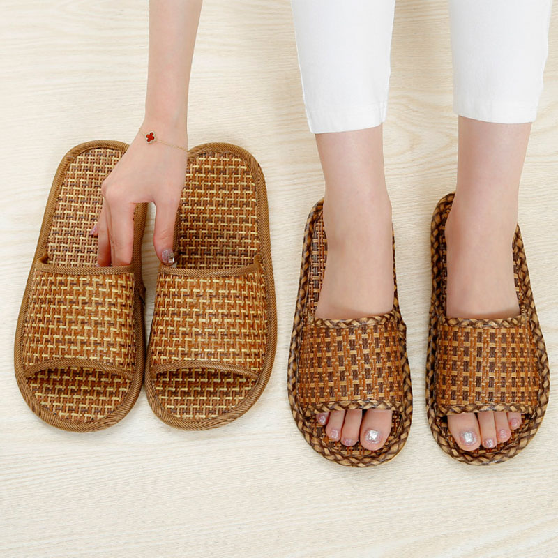 Four seasons linen slippers bamboo rattan grass lovers home slippers