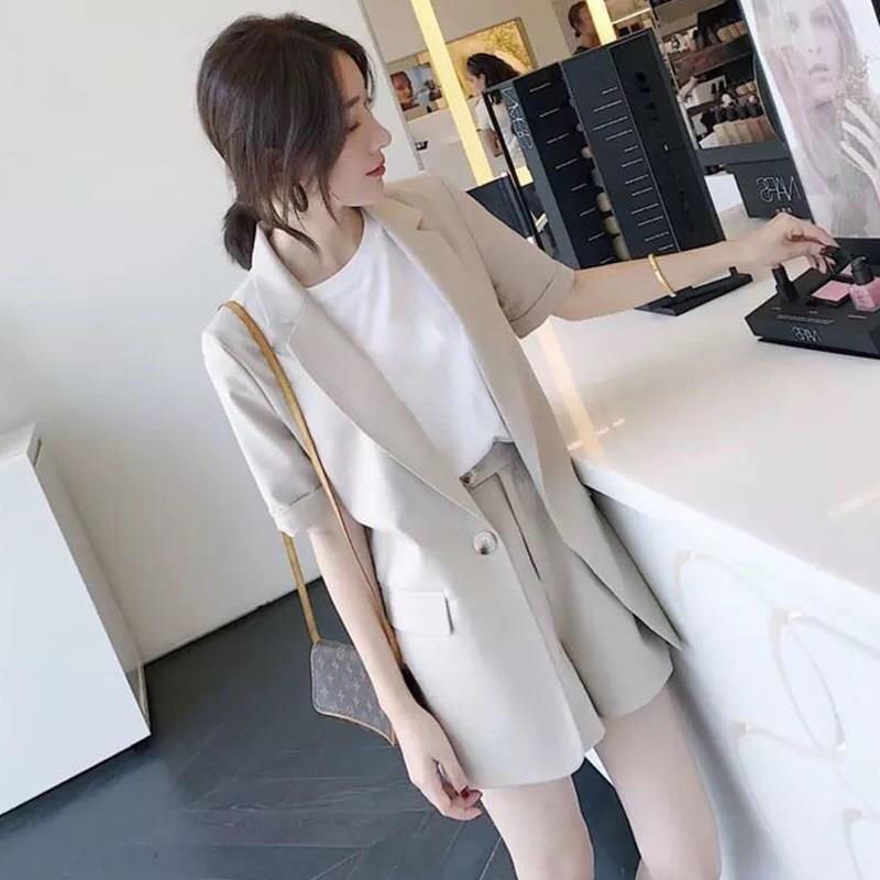 2020 summer new fashion temperament celebrity short sleeve Blazer Jacket Women shorts casual suit two piece suit