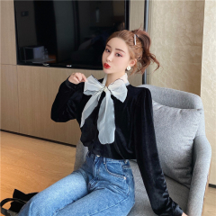 Real price, real shot, elegant temperament, bow tie, decorative velvet Shirt New Top