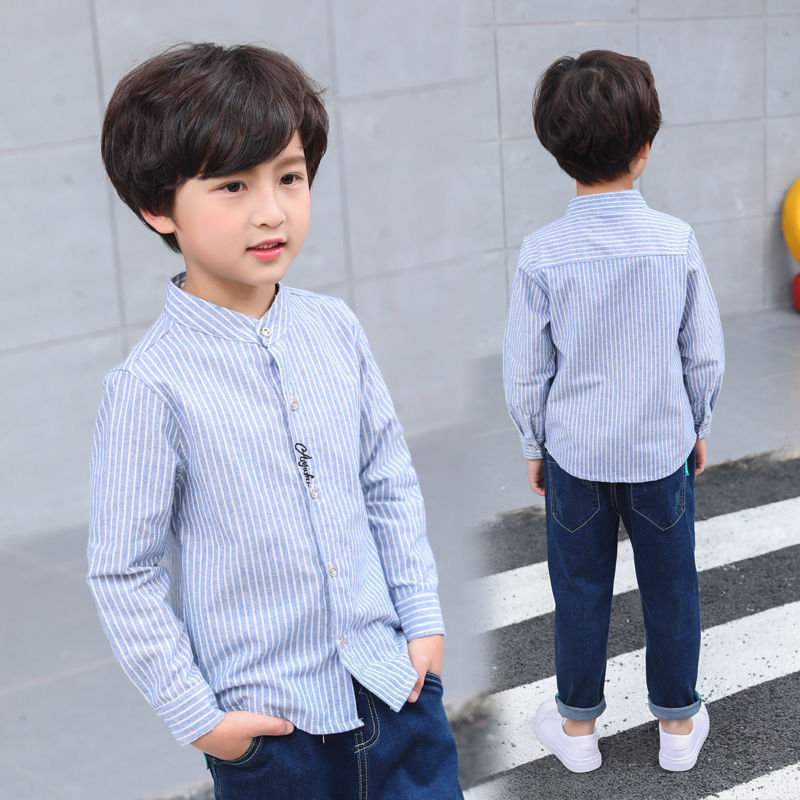 Children's shirt long sleeve children's spring striped shirt 2020 new Korean spring and autumn standing collar foreign style top