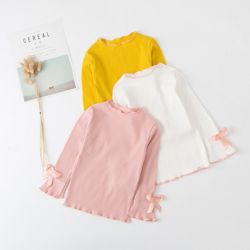 Girls' bottoming shirt 2020 autumn new Korean solid color top with wooden ear edge for children's long sleeve baby T-shirt 1-7