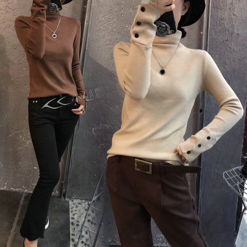 European Station Spring and Autumn 2018 New European Department Store Pullovers Woman Pile-up Neckled Knitted Shirts Top Winter