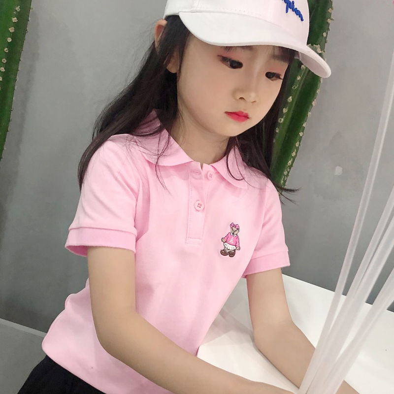 Children's 2020 summer new girls' short sleeve T-shirt student polo shirt baby summer children's wear bear short t-collar