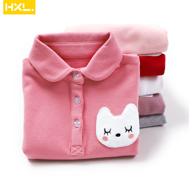 Children's wear autumn and winter new girls' long sleeve T-shirt bottoming shirt pure cotton Lapel children's Polo Shirt baby collar top thick