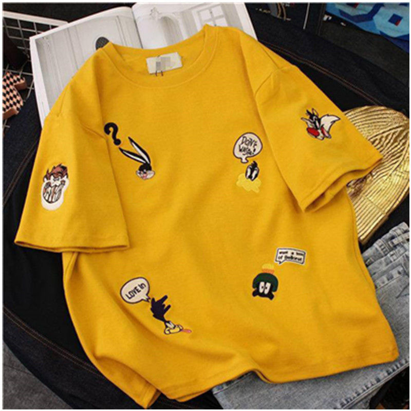 2020 spring and summer Korean large women's print short sleeve T-shirt women students all over the wide Songyuan lodging BF top