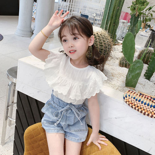 童装女童夏装无袖衬衫1-7岁儿童韩版花边领娃娃衫宝宝洋气衬衫 潮