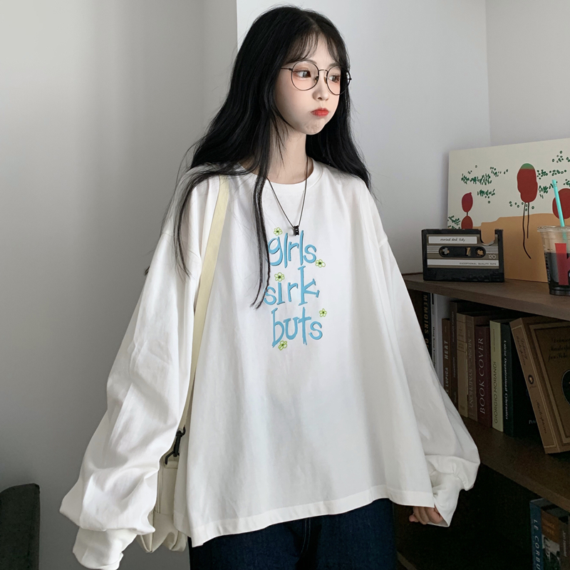 Xfj real shot autumn dress Korean version versatile loose printed letter salt series sweater woman
