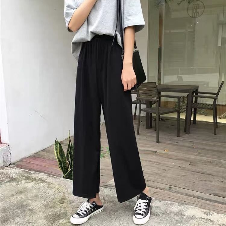 Capris junior high school students loose wide leg pants sports straight pants children show thin spring summer autumn pants high waist pants