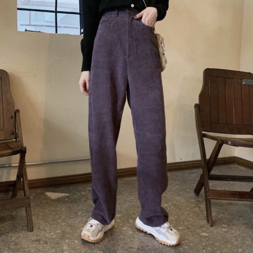 Real price! Autumn and winter Korean retro Hong Kong Style High Waisted slim versatile corduroy straight pants pants