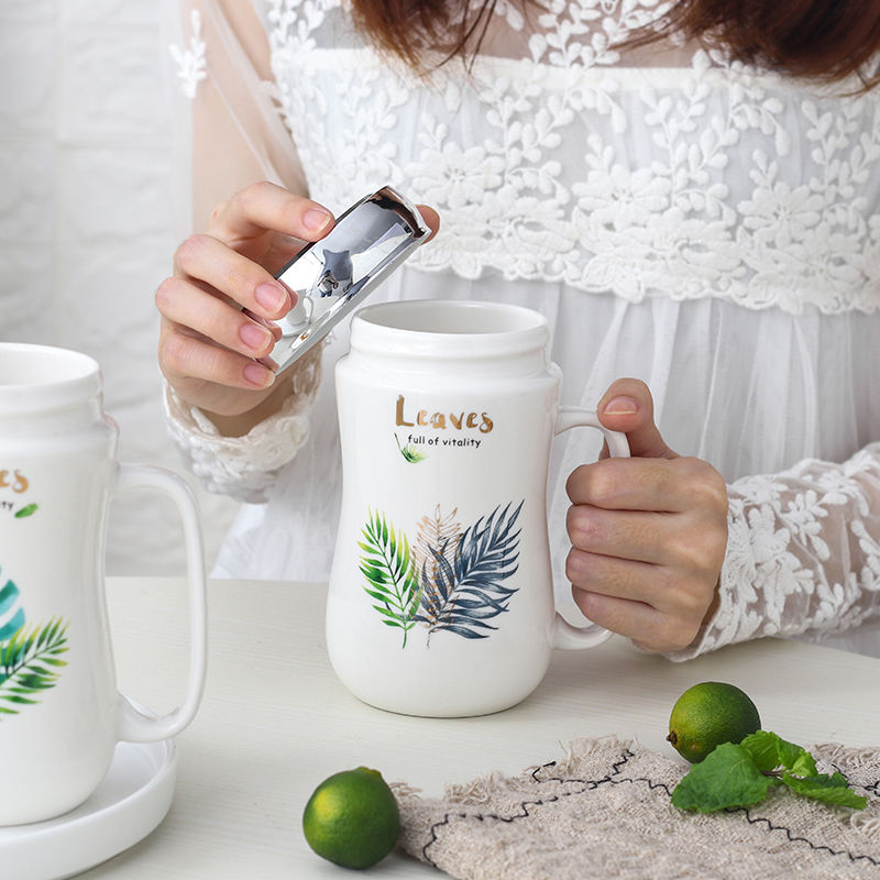 Creative ceramic female student cup large capacity water cup mug simple cup with lid spoon couple coffee cup milk cup