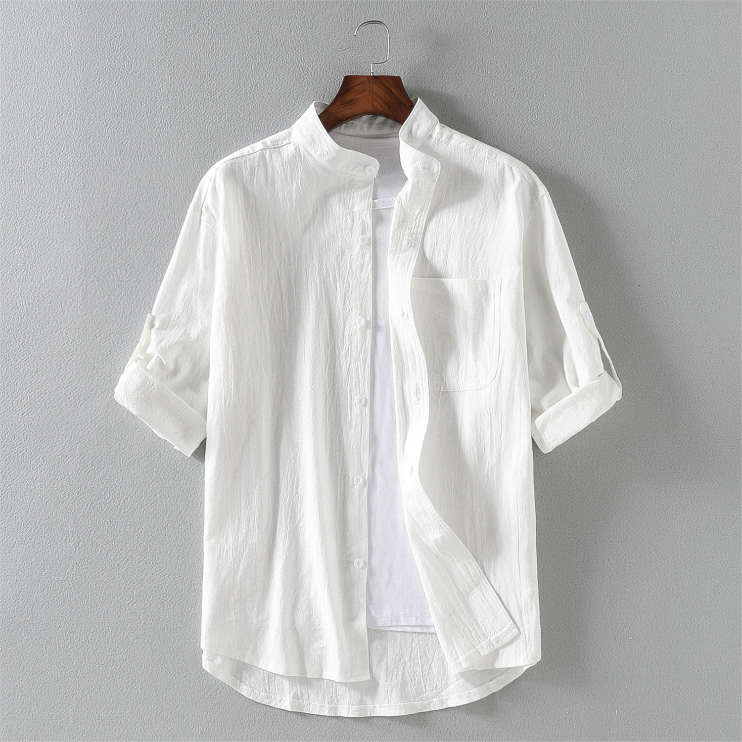 Summer new short sleeve shirt men's loose casual 7 / 4 Sleeve Shirt Men's Korean fashion 5 / s sleeve top