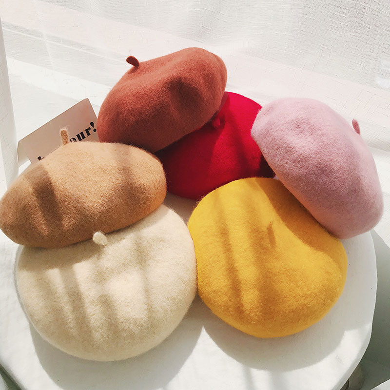 Beret female Korean student Lovely Japanese autumn and winter versatile woolen cloth retro pumpkin bud painter hat