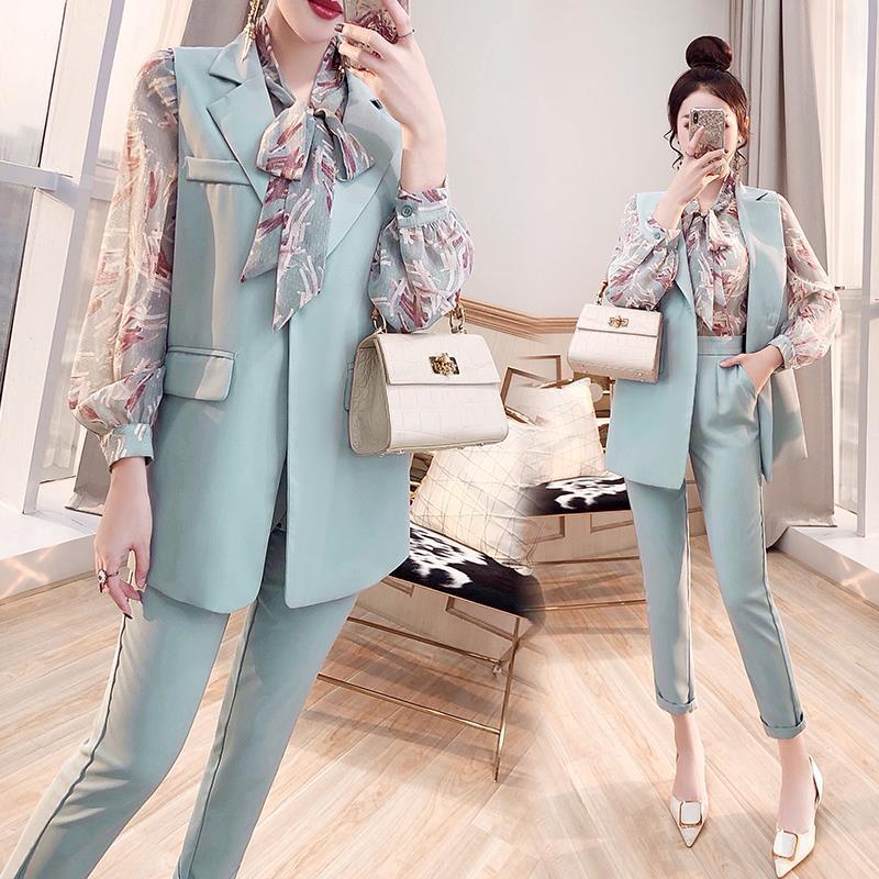 Professional suit women's fashion temperament 2020 new spring suit suit women's Korean Shirt Pants three piece set