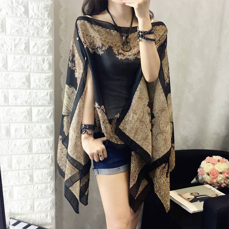 Chiffon frock Cape cape coat spring summer retro National Sun proof clothing women's top women's versatile thin
