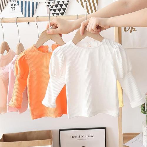 Girls' bottoming shirt pure cotton baby long sleeve spring and autumn white children wear fashionable bubble sleeves baby autumn clothes