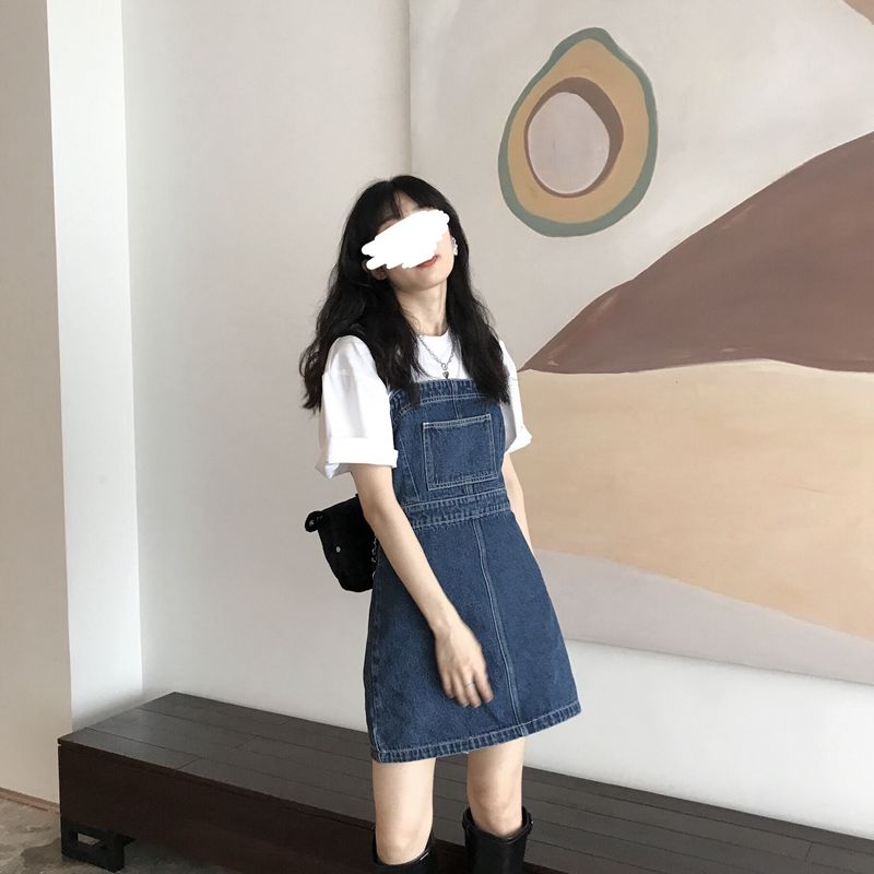 Japanese can be salt and sweet denim, sling, Sling Dress, gentle breeze, short waist, thin waist, and small skinny temperament.