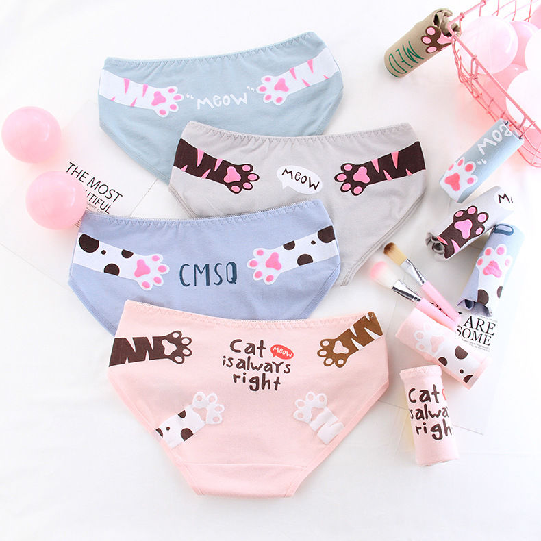 4 pairs of underwear female students pure cotton Korean Version cute junior high school students middle waist girl traceless women's briefs