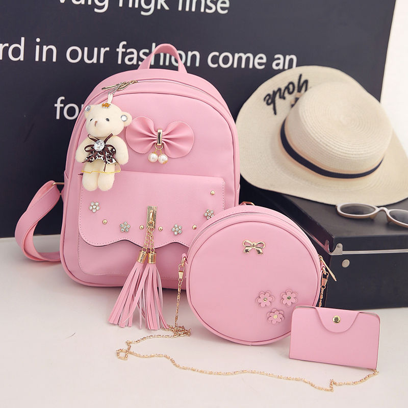Tassel backpack girl 2020 new Korean version versatile college style student schoolbag girl fashion rivet Backpack