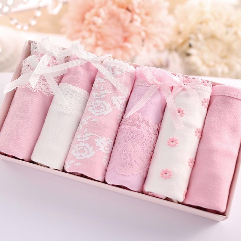 Women's underwear female students 100% cotton crotch mid waist all cotton sexy lace girl antibacterial Japanese Triangle pants
