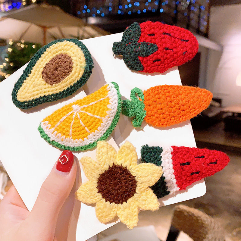 Ins wind hand woven carrot strawberry hairpin BB clip autumn winter wool Banghai clip hairpin Korean hairpin