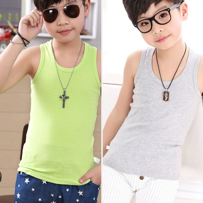 Children's Vest men's summer pure cotton medium and large children's Vest men's Vest summer thin boys sleeveless bottomless underwear