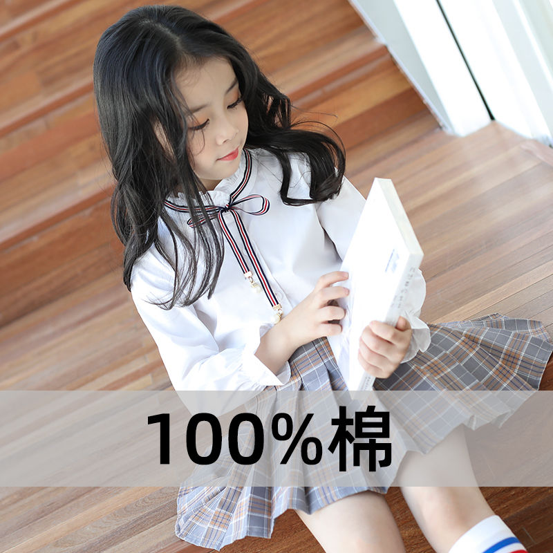 2020 new summer girls' short sleeve shirt college style children's foreign style long sleeve cotton shirt little girl's top