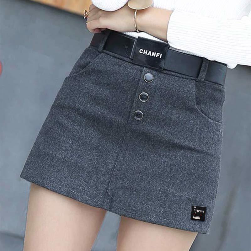 Show thin shorts skirt A-line half skirt autumn and winter woolen skirt bottoming boots pants wide leg pants women's Korean casual pants