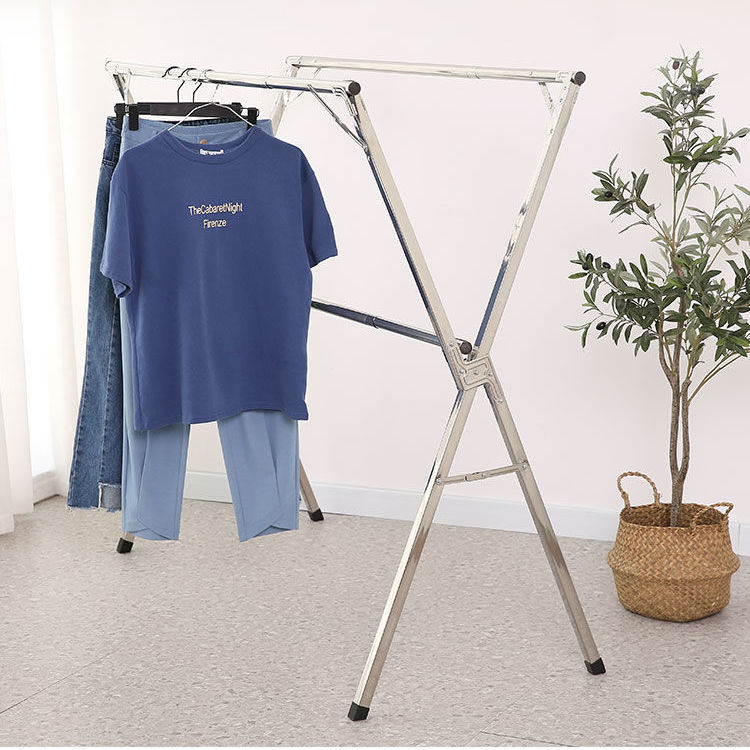 Folding clothes drying rack stainless steel retractable indoor floor-to-ceiling balcony bedroom drying quilt outdoor stall double pole