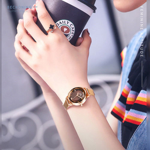 Lawsbine genuine watch female student Korean version simple ins net red non mechanical women's watch waterproof diamond mesh belt Watch