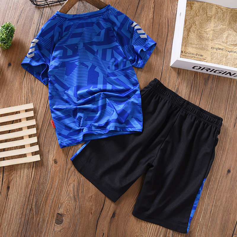 Boys' quick drying suit children's short sleeve shorts summer middle school children's T-shirt Capris quick drying summer thin Korean version
