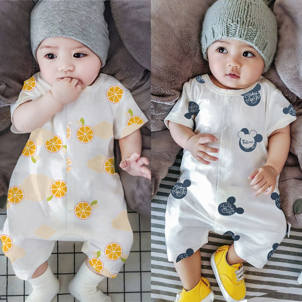 Boys' one-piece suit short sleeve baby pajamas summer thin women's clothes newborn's one-piece clothes