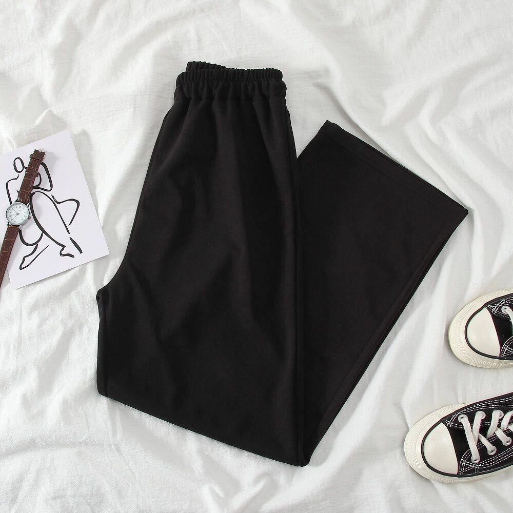 Black Wide Leg Pants women versatile straight nine point casual pants female students Korean version loose thin fat sister spring and summer