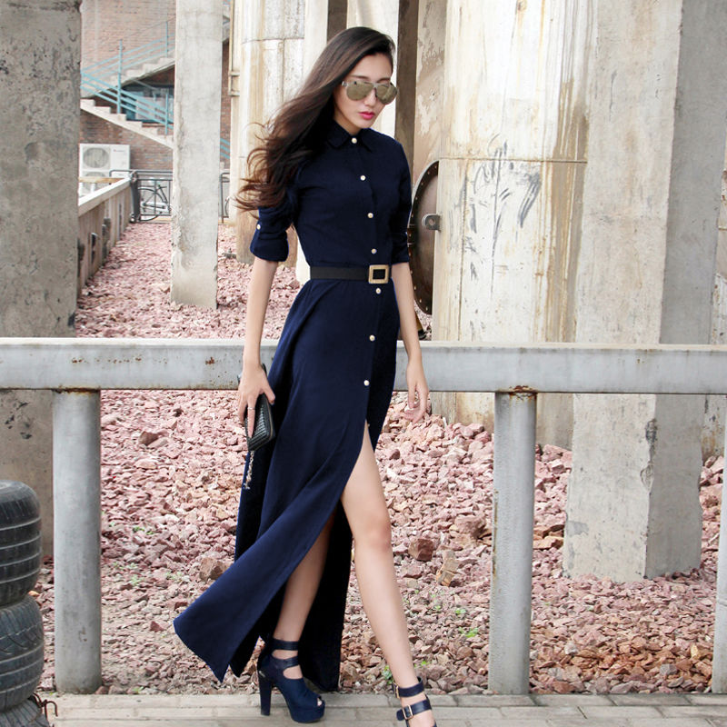 New European and American spring and summer slim super long dress long sleeve floor length dress women travel Bohemian beach skirt