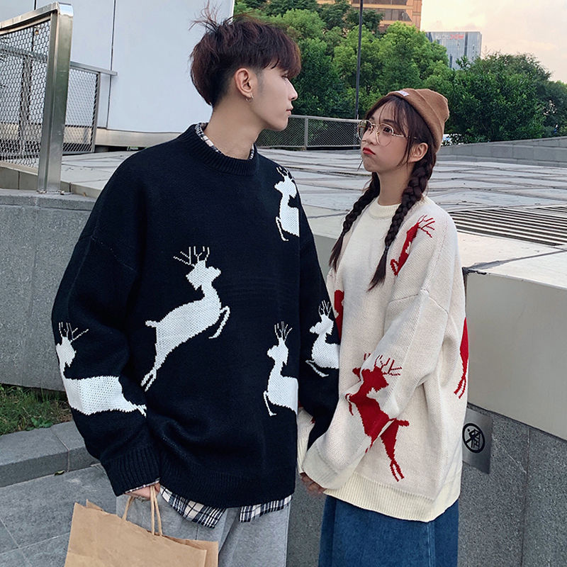 Roora lovers autumn winter sweater new loose Korean Christmas deer round neck student T-shirt