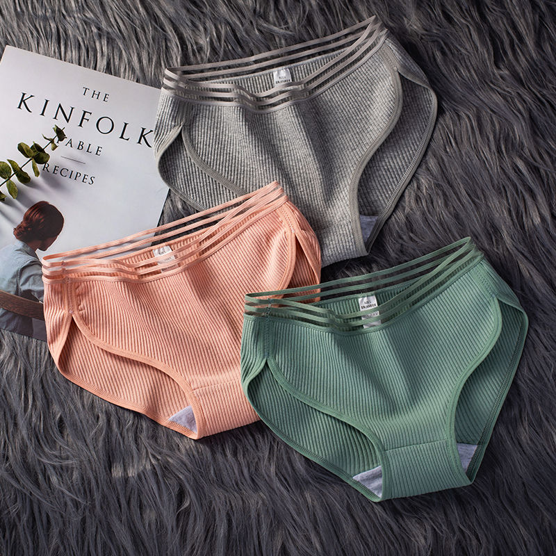 2 / 3 pairs of women's underwear women pure cotton Japanese Korean cotton girls' middle waist girls' lace briefs