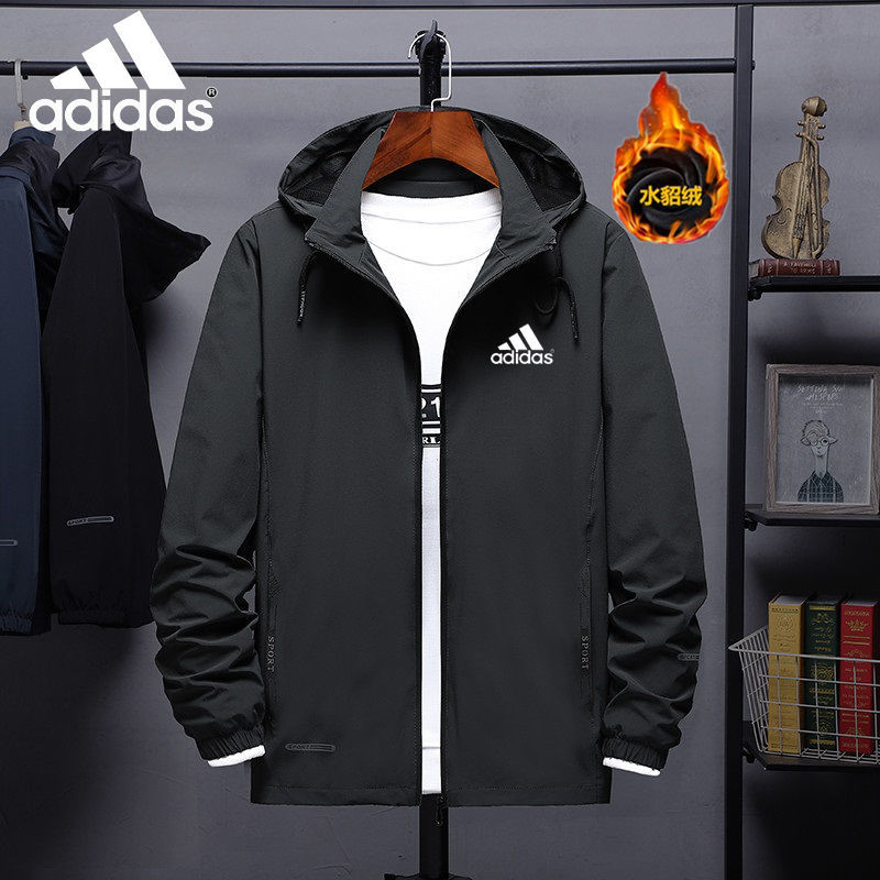 ADI outdoor stormsuit men's autumn and winter warm Plush sports windbreaker men's middle aged and youth hooded elastic jacket jacket