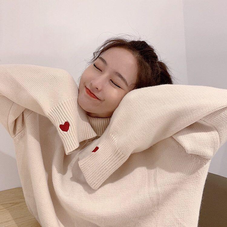 Autumn winter warm high neck love sweater female new loose student chic Korean winter Pullover Sweater Jacket