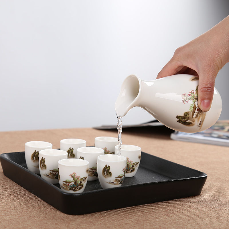 Ceramic wine set 9 pieces set domestic Japanese antique wine dispenser liquor cup strong liquor one cup wine pot small wine cup