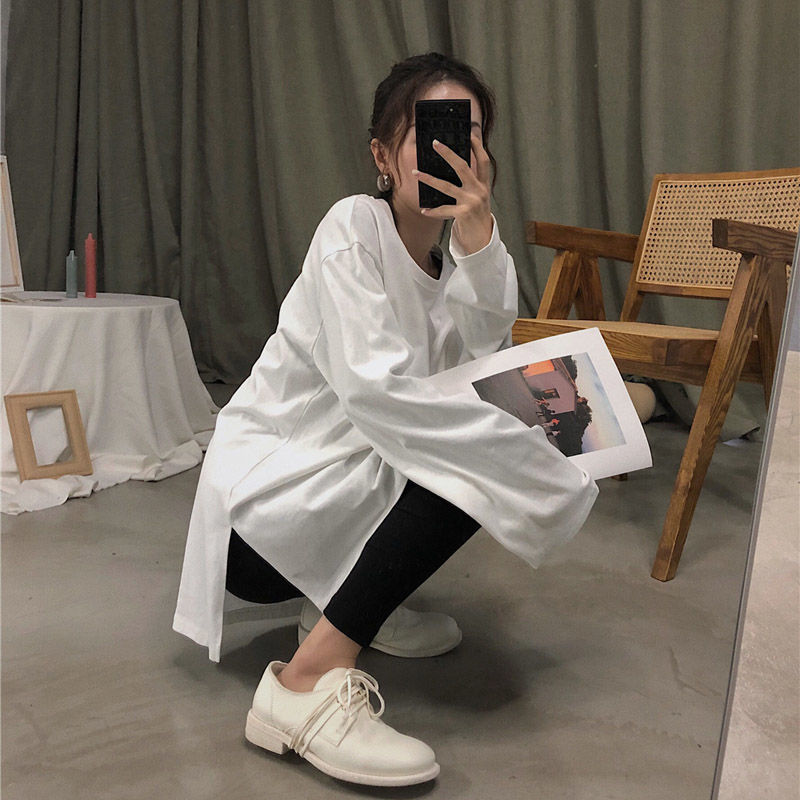New Korean white Long Sleeve T-Shirt in autumn / winter 2020