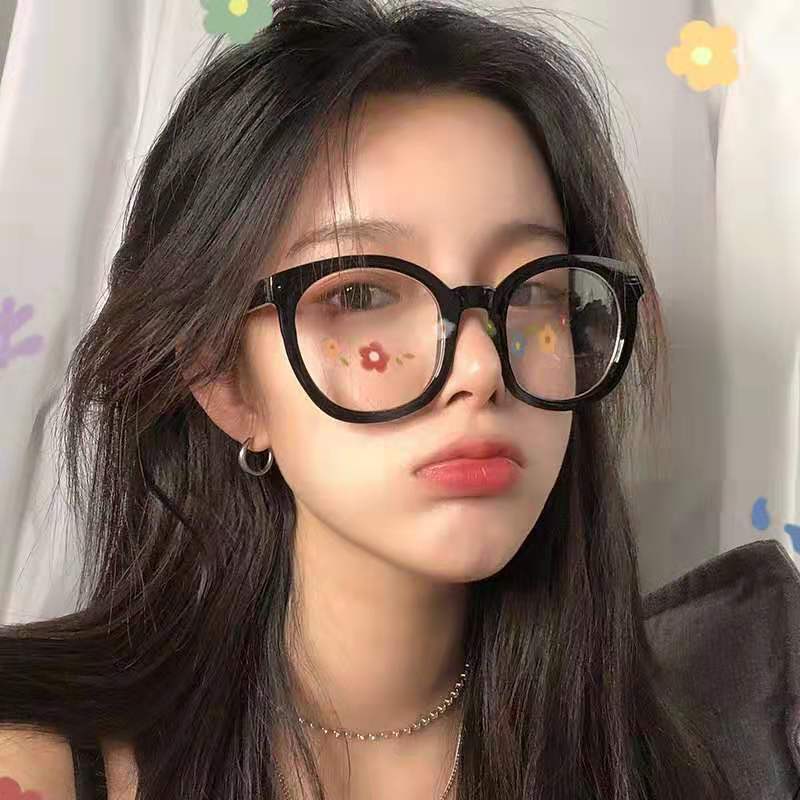 Black thick frame glasses female Korean literature and art round face thin flatlight glasses anti fatigue myopia glasses versatile glasses frame man