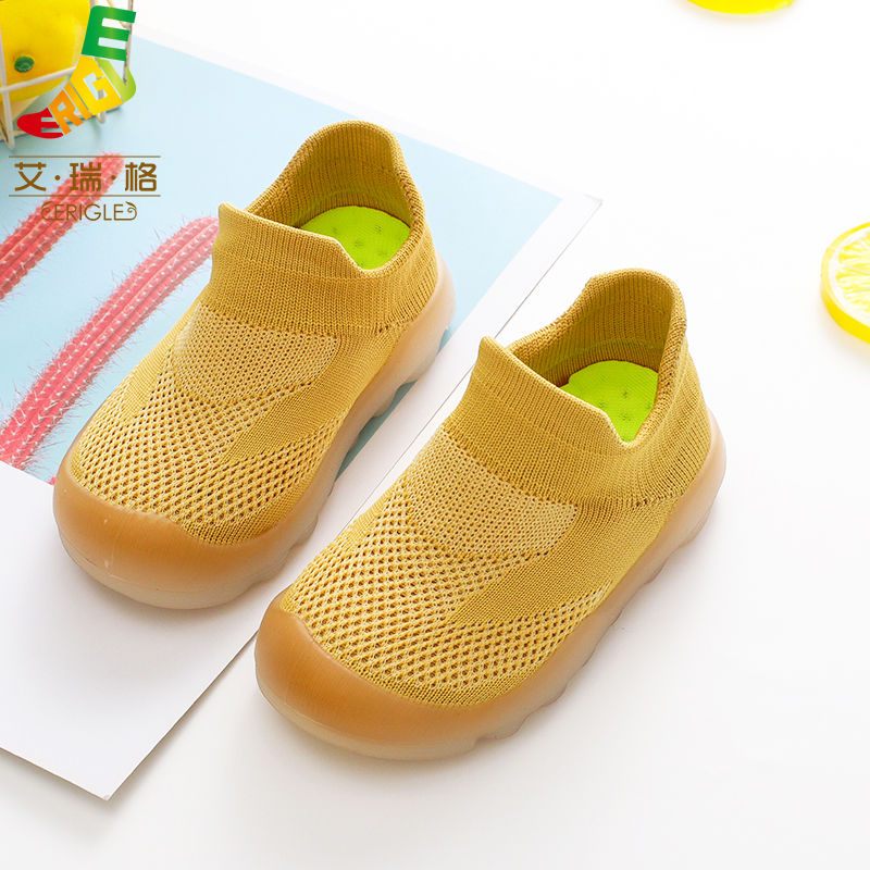 Ireg solid bottom mesh knitted boys and girls' shoes baby walking shoes socks shoes non slip soft soled shoes and socks
